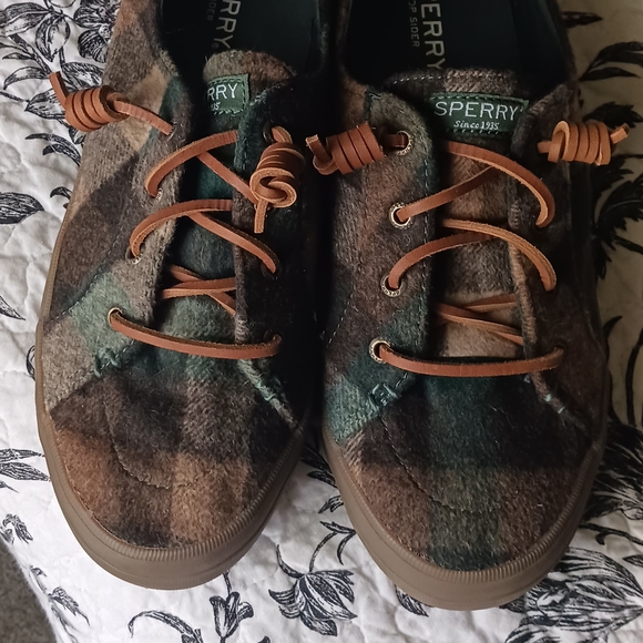 Sperry Women's Plaid Flats - Brown and Green - Picture 1 of 4